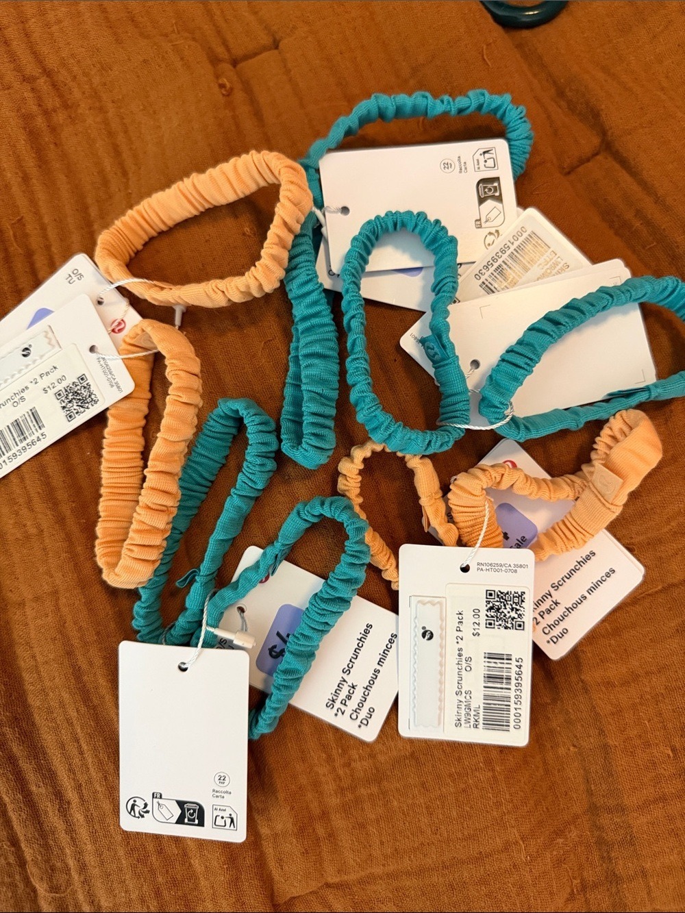10 qty lululemon athletica Teal & Peach Scrunchie Set